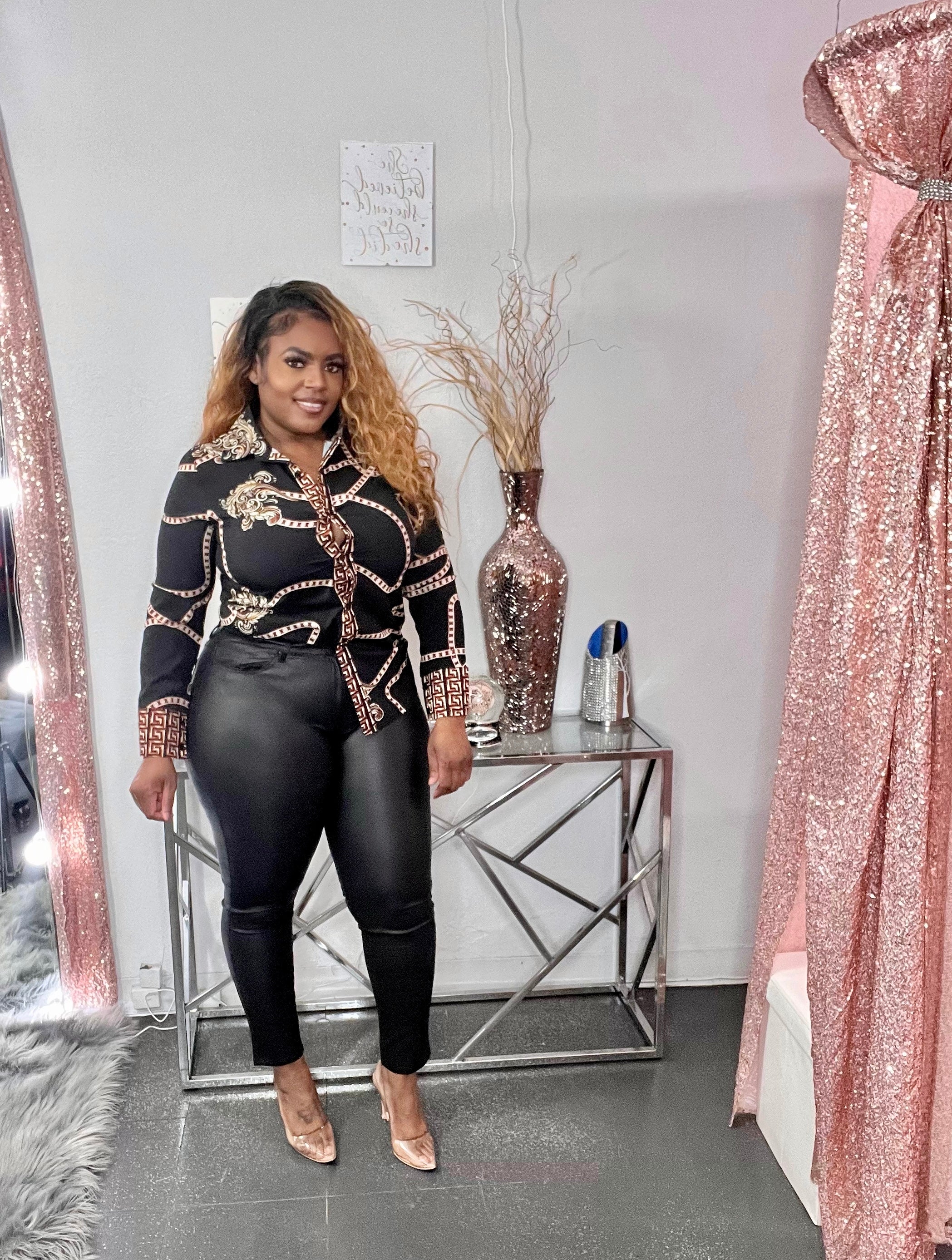 Katarina Chain Print Button Up Top